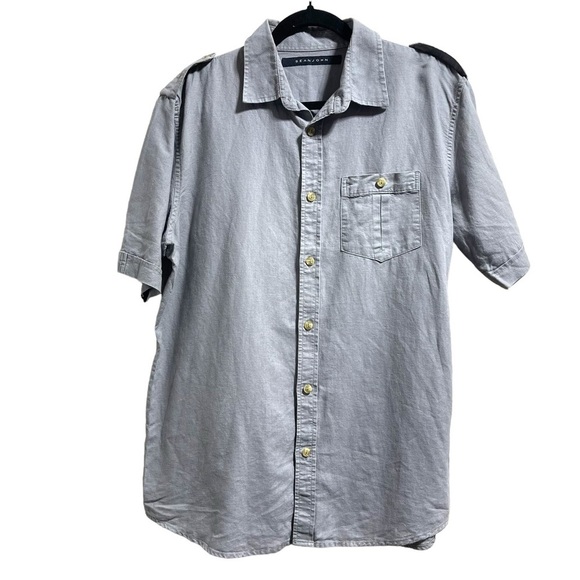 Sean John Linen Blend Casual Button Up Short Sleeve Shirt Men’s Size Medium - Picture 1 of 9